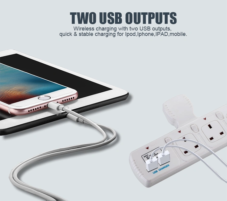 3 Way Outlet T-Type Plug Extension Socket 2 USB Port