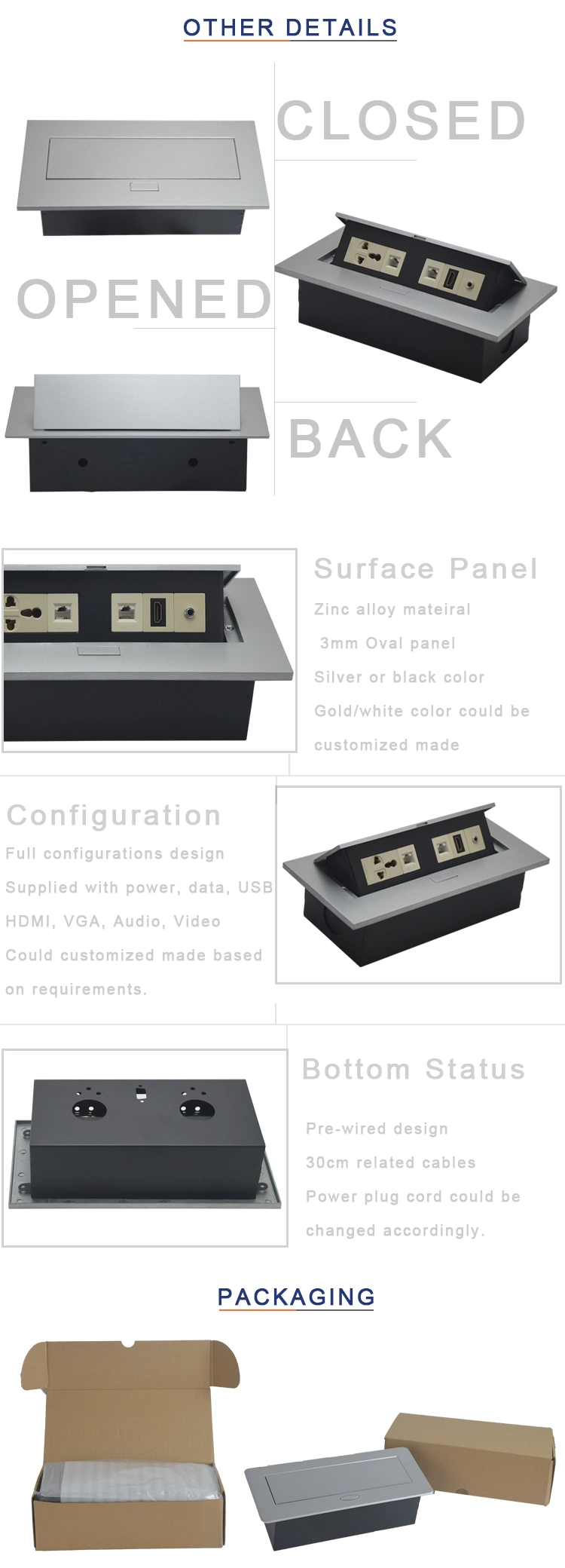 New Design Square Corner Zinc Alloy Material Pop up Desktop Socket with Double Network Interface Used for Office Hotel School