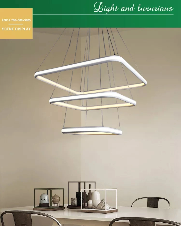 High Quality Adjustable Bedroom Decorate LED White Rectangle Hanging Lights