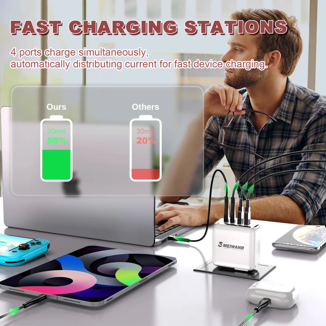 Factory Supply Pd 100 Fast Gad Charger USB Type-C Four Port