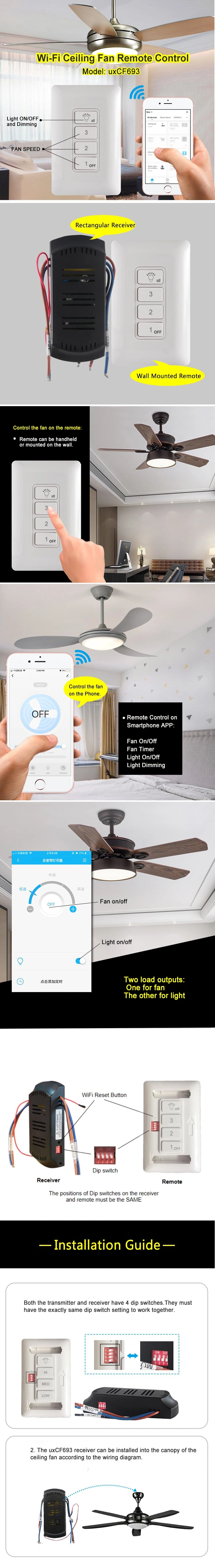 Remote Control for Ceiling Fan with Dimming Function WiFi Connection