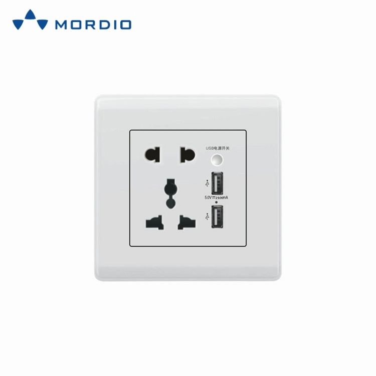 13 a Fast Charging Power Square White Wall Socket with Two USB Charging Ports 2.1 a 5V