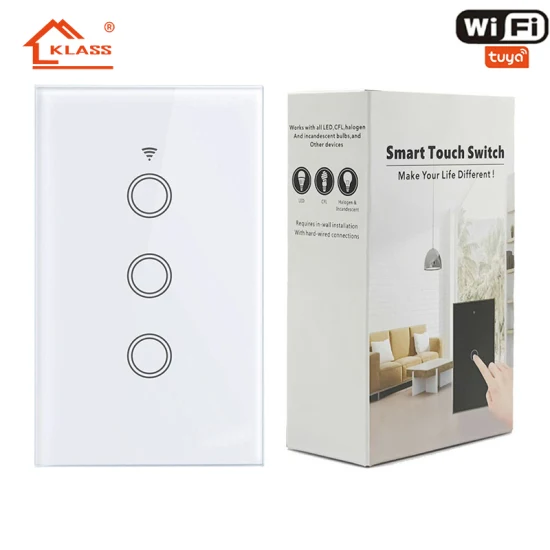 Klass Us Standard IP65 Bluetooth Wireless WiFi Wall Touch Tuya Smart Electrical Light Switch with Tempered Glass