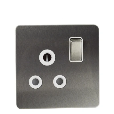 High Quality 3 Round Pin Black Inserts Brushed Stainless Steel Electrical Plug Socket